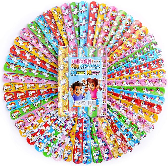 50-Piece Unicorn Slap Bracelets for Kids, Bulk Snap Wristbands, Bulk Toys Pinata Stuffers Party Favors for kids 8-12, Treasure Box Toys for classroom rewards, Classroom prizes, Birthday Party Favors