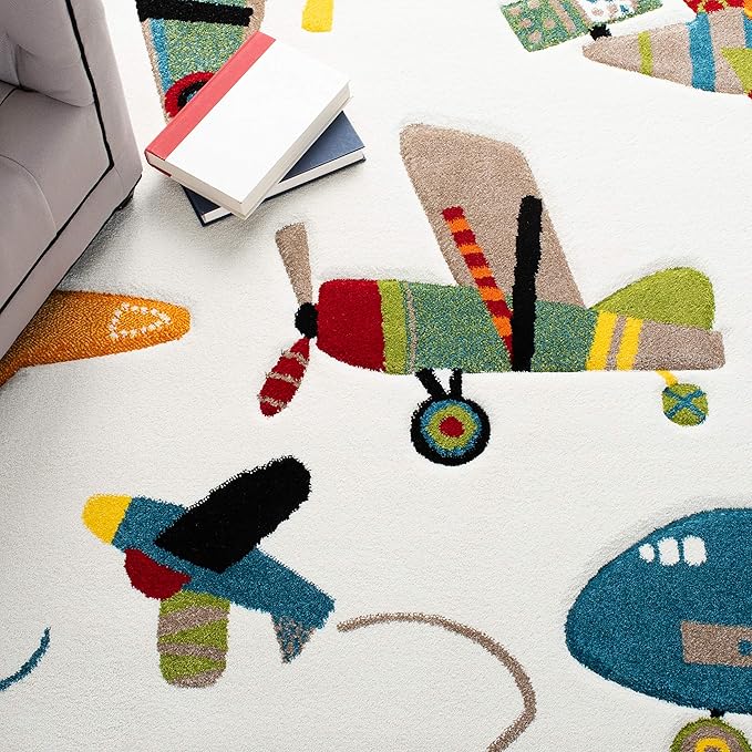 SAFAVIEH Carousel Kids Collection Runner Rug - 2' x 8', Ivory & Blue, Non-Shedding & Easy Care, Ideal for High Traffic Areas for Boys & Girls in Playroom, Nursery, Bedroom (CRK167A)