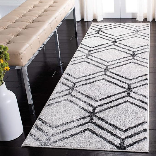SAFAVIEH Adirondack Collection Runner Rug - 2'6" x 12', Ivory & Charcoal, Modern Geometric Distressed Design, Non-Shedding & Easy Care, Ideal for High Traffic Areas in Living Room, Bedroom (ADR253B)