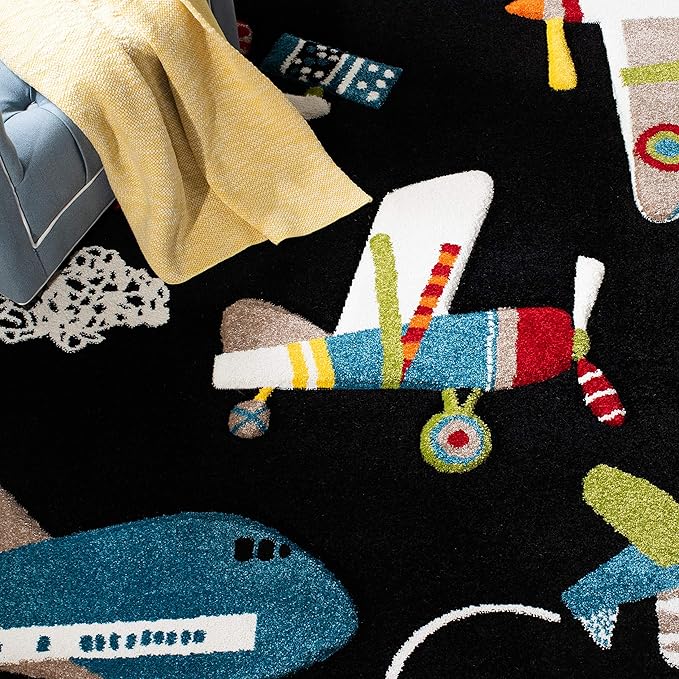 SAFAVIEH Carousel Kids Collection Runner Rug - 2' x 8', Black & Ivory, Non-Shedding & Easy Care, Ideal for High Traffic Areas for Boys & Girls in Playroom, Nursery, Bedroom (CRK167Z)