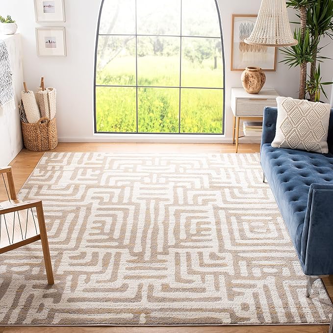 SAFAVIEH Amsterdam Collection Area Rug - 9' x 12', Ivory & Mauve, Modern Abstract Design, Non-Shedding & Easy Care, Ideal for High Traffic Areas in Living Room, Bedroom (AMS106A)