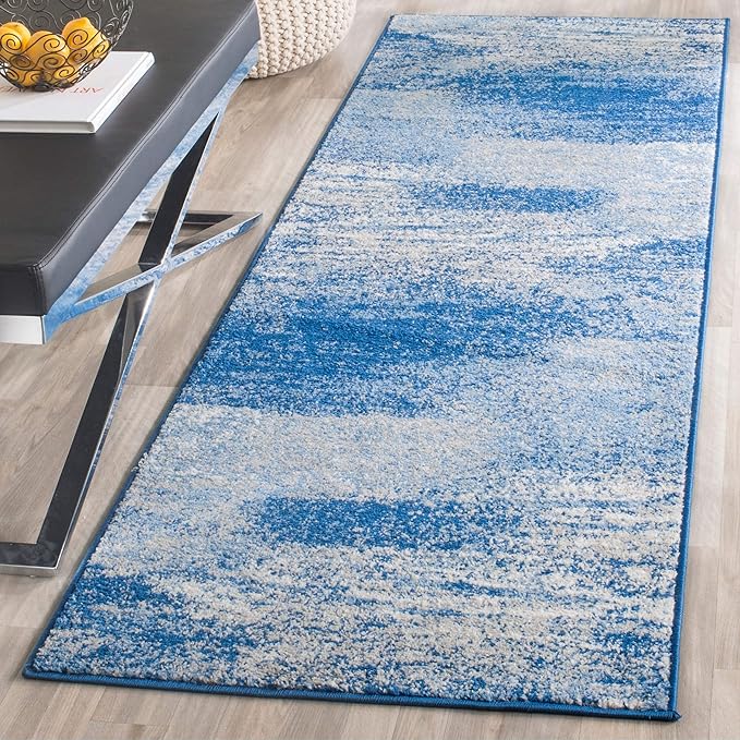 SAFAVIEH Adirondack Collection Runner Rug - 2'6" x 14', Silver & Blue, Modern Abstract Design, Non-Shedding & Easy Care, Ideal for High Traffic Areas in Living Room, Bedroom (ADR112F)