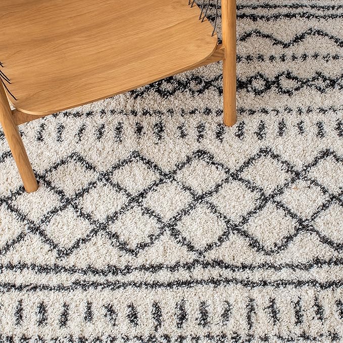 SAFAVIEH Arizona Shag Collection Runner Rug - 2'3" x 10', Ivory & Black, Moroccan Design, Non-Shedding & Easy Care, 1.6-inch Thick Ideal for High Traffic Areas in Living Room, Bedroom (ASG741Z)